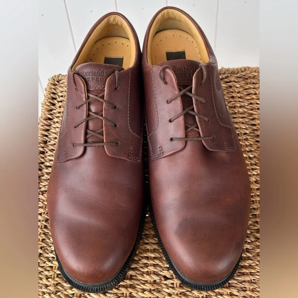 Timberland Brand Men’s Waterproof Oxfords Brown Leather Size 9.5W